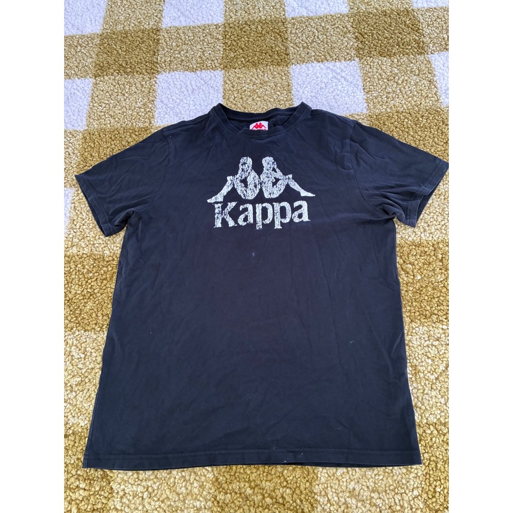 Kappa Mens Graphic T-Shirt Black Distressed Omini Logo Short Sleeve Size Medium